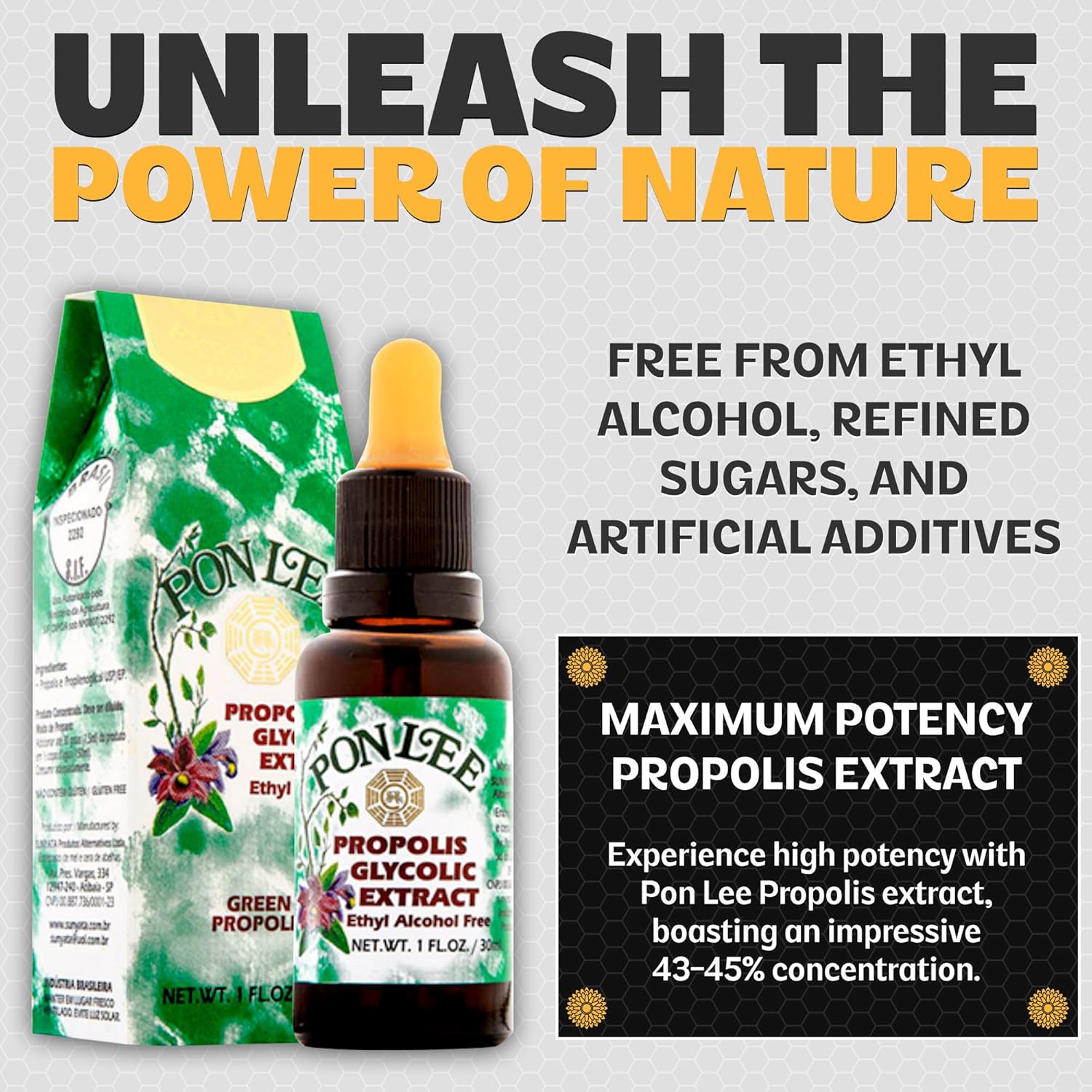 PONLEE Brazil Green Bee Propolis Liquid Extract (Ethyl Alcohol-Free)
